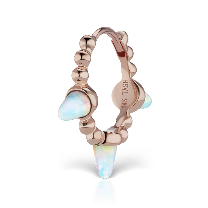 Triple Short Opal Spike Granulated Hoop Earring