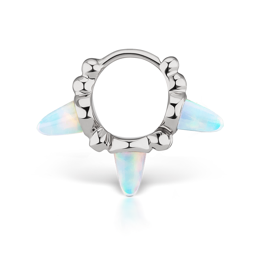 Triple Short Opal Spike Granulated Hoop Earring
