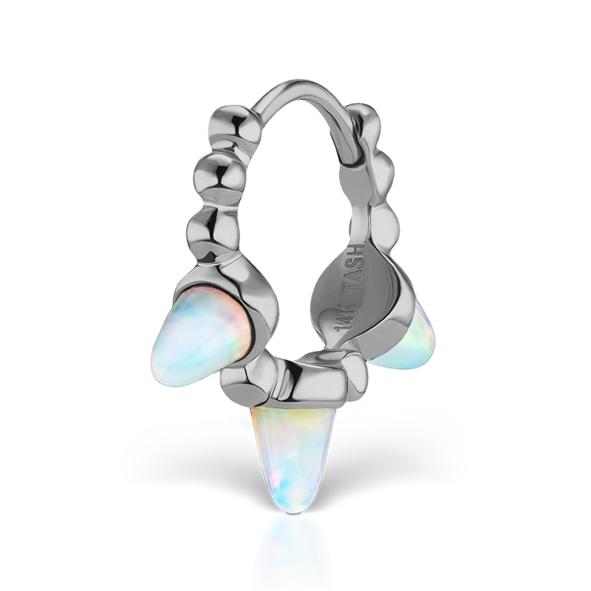 Triple Short Opal Spike Granulated Hoop Earring