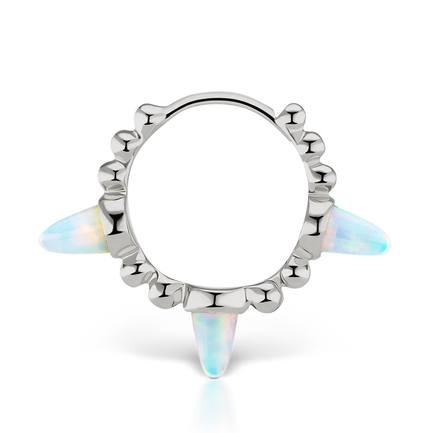Triple Short Opal Spike Granulated Hoop Earring