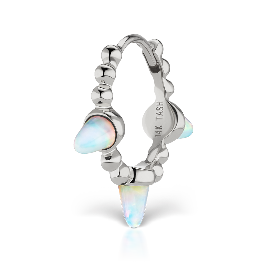 Triple Short Opal Spike Granulated Hoop Earring