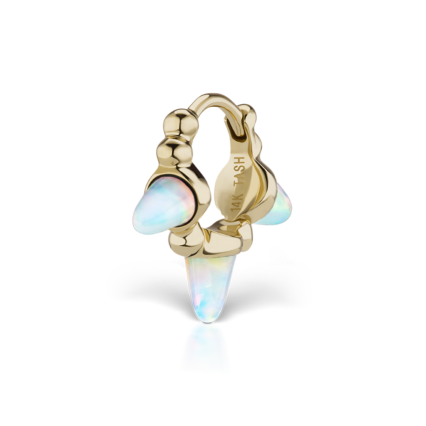 Triple Short Opal Spike Granulated Hoop Earring