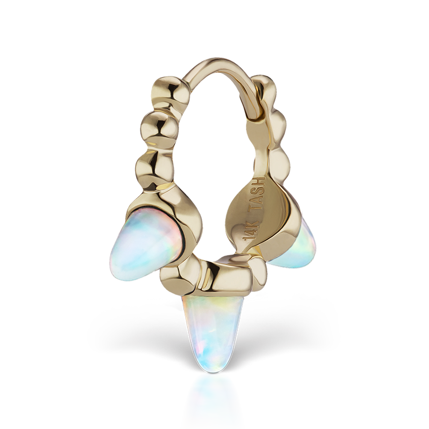 Triple Short Opal Spike Granulated Hoop Earring