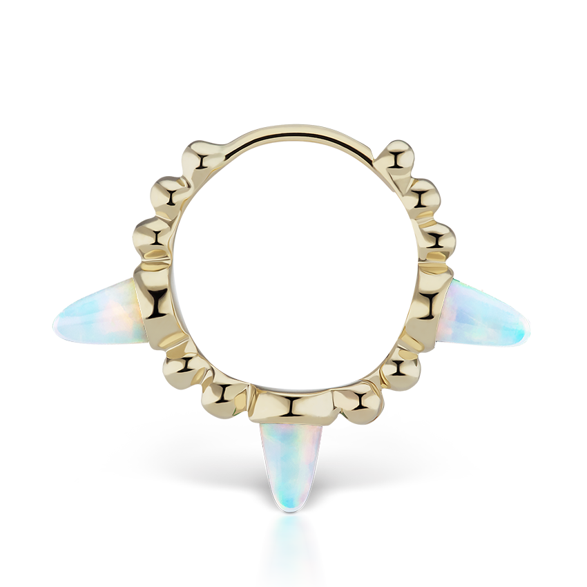 Triple Short Opal Spike Granulated Hoop Earring