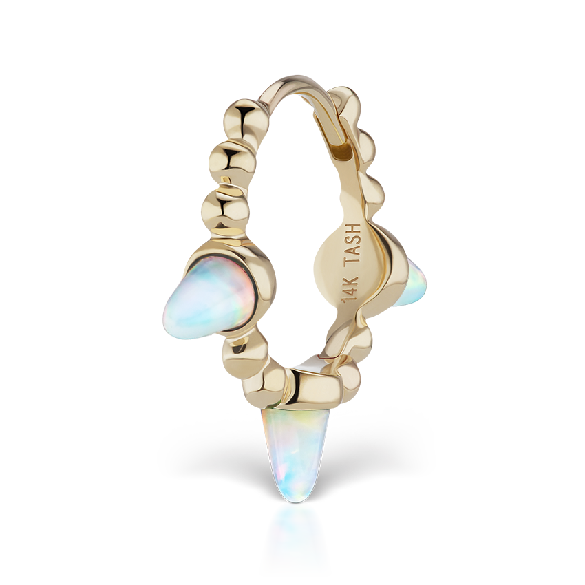 Triple Short Opal Spike Granulated Hoop Earring