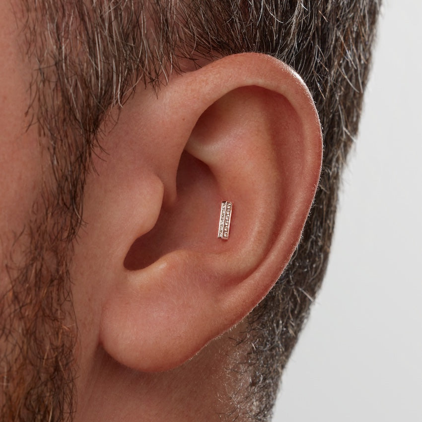 Square Diamond Pavé Bar Threaded Stud Earring