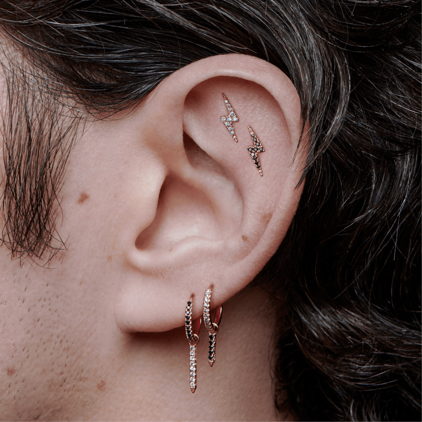 Diamond Lightning Bolt Threaded Stud Earring