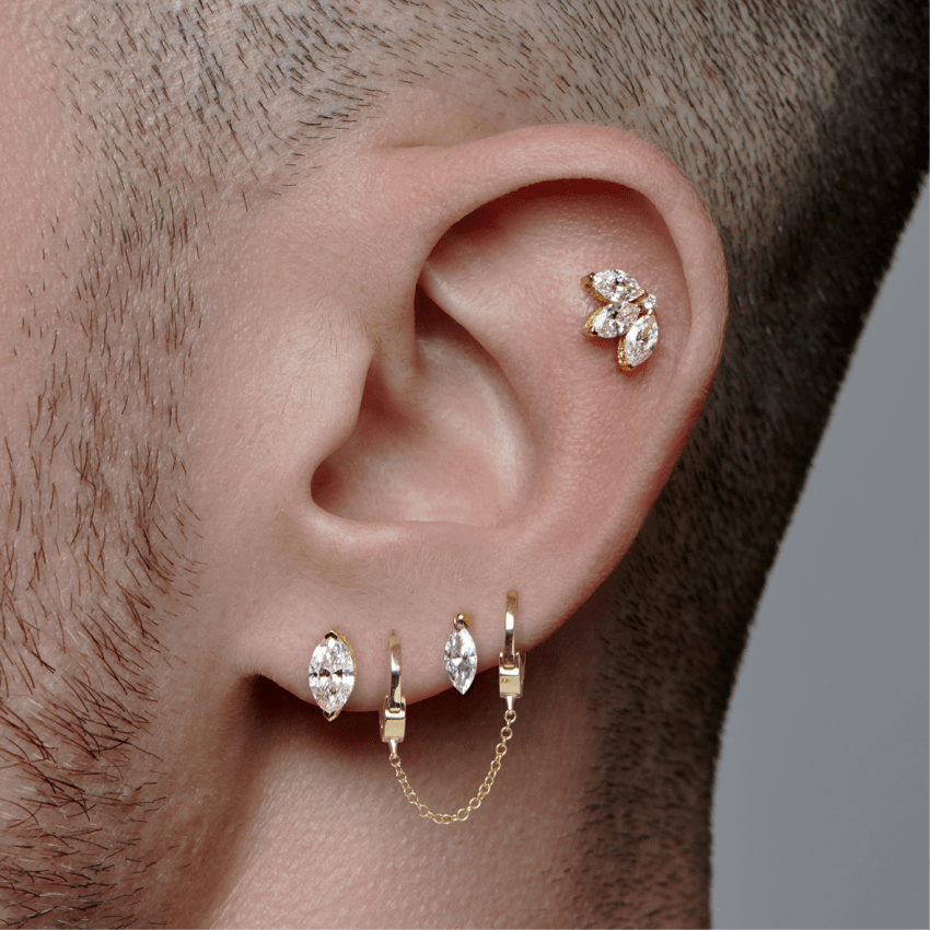 Floating Marquise Diamond Charm Threaded Stud Earring With Titanium Backing