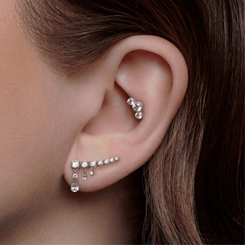 18mm Curved Crescendo Bar Invisible Set Diamond Ear Climber