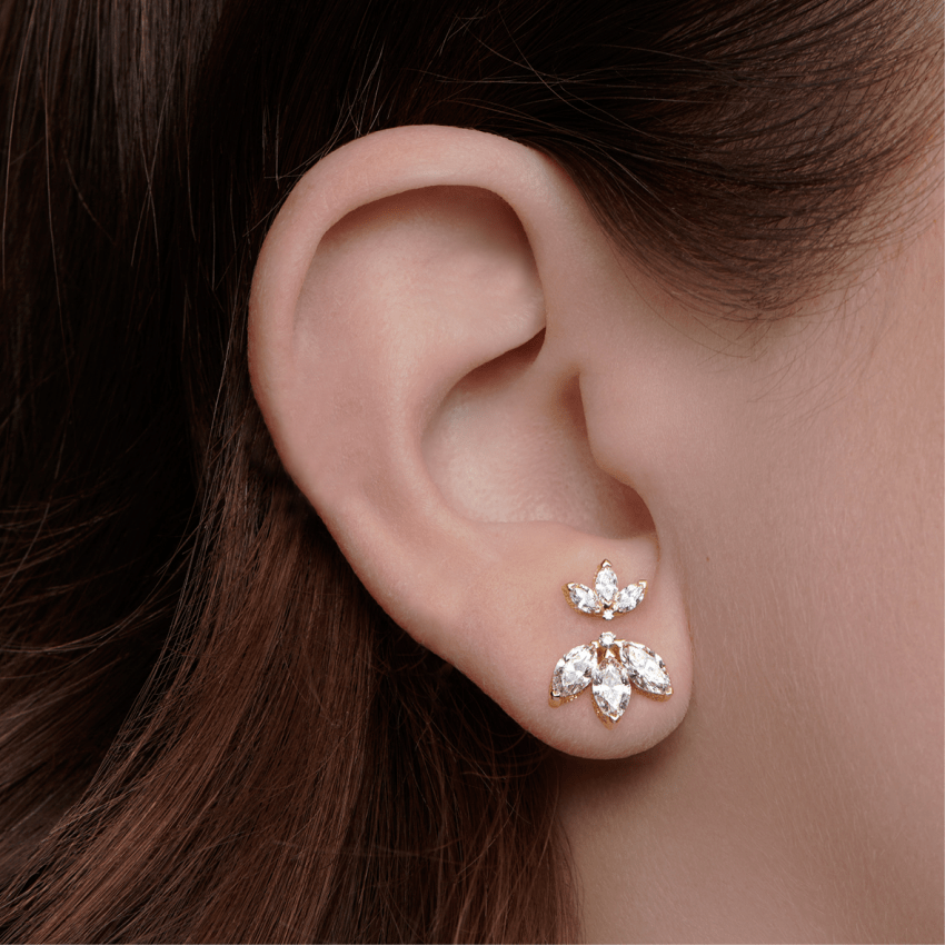Engraved Diamond Lotus Stud Earring