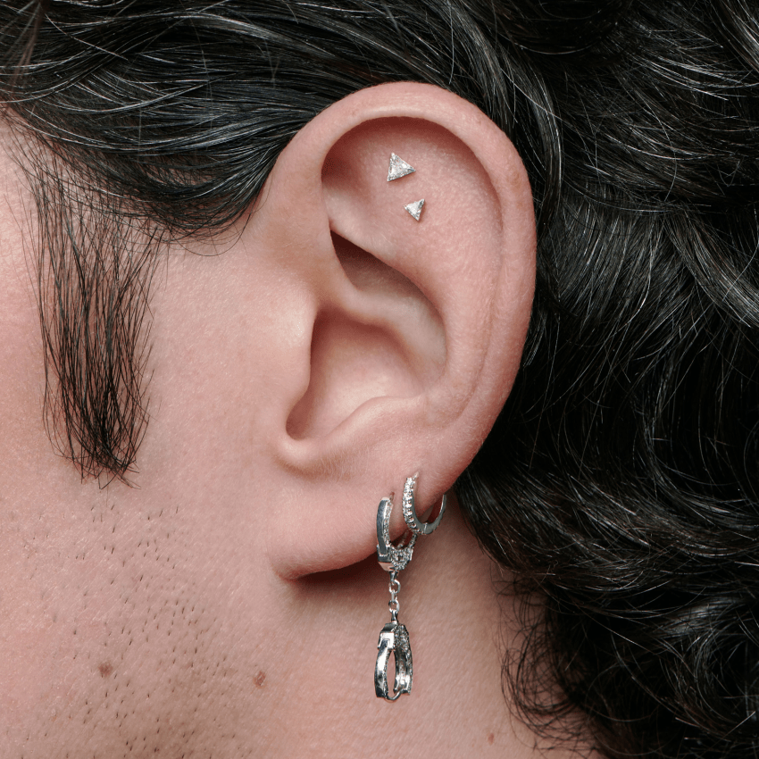 Invisible Set Triangle Diamond Threaded Stud Earring With Titanium Backing