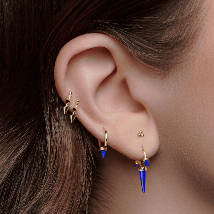 Lapis Triple Long Spike Hoop Earring