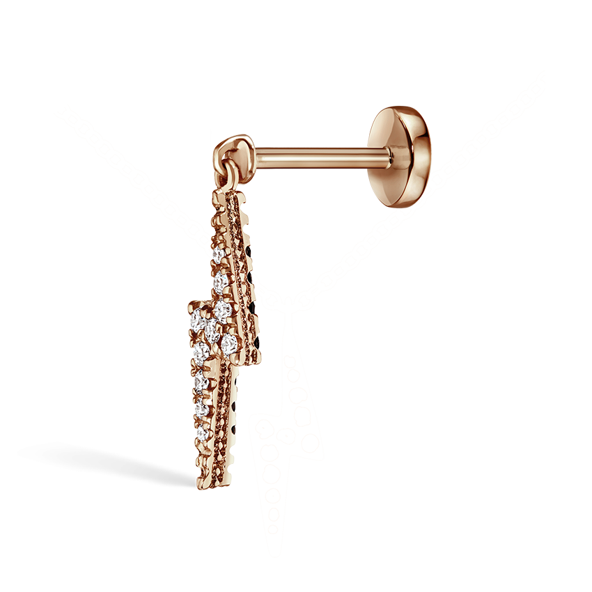 White and Black Diamond Lightning Bolt Threaded Charm Earring