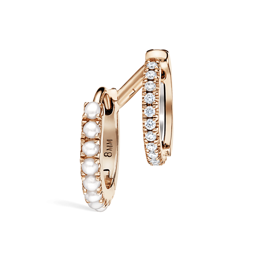 Pearl and Diamond Double Eternity Linked Hoop Earring and Cuff