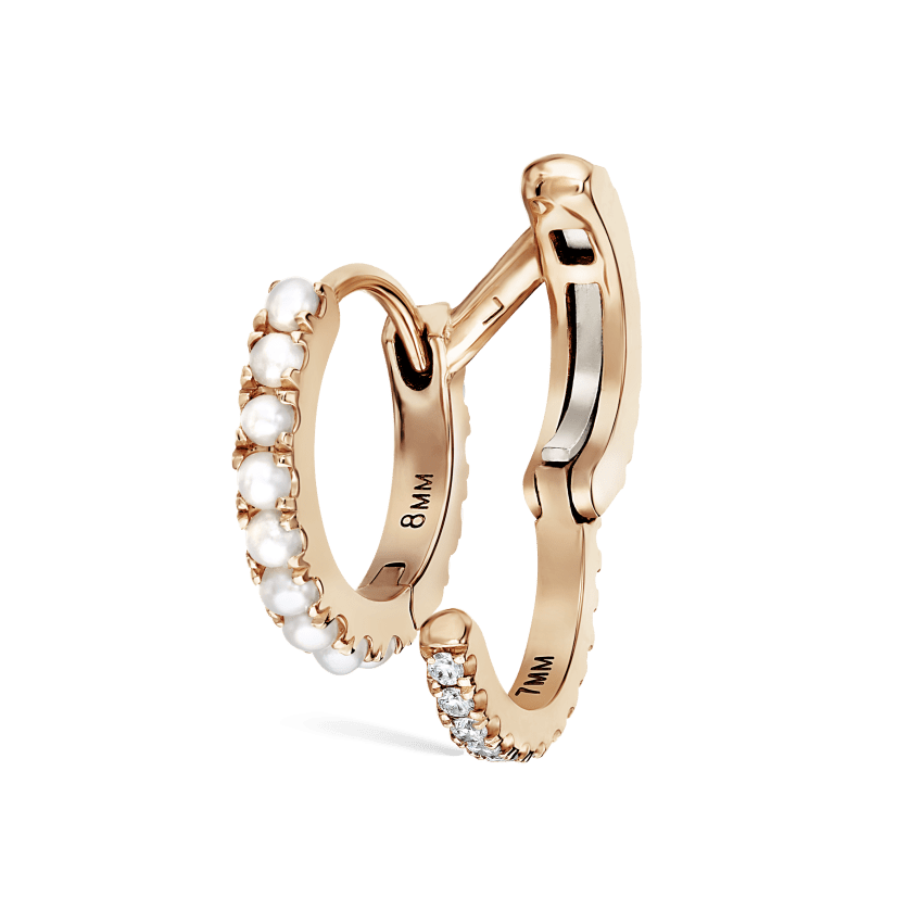 Pearl and Diamond Double Eternity Linked Hoop Earring and Cuff
