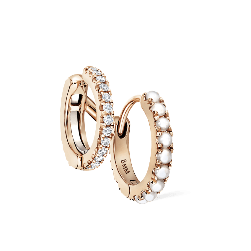 Pearl and Diamond Double Eternity Linked Hoop Earring and Cuff