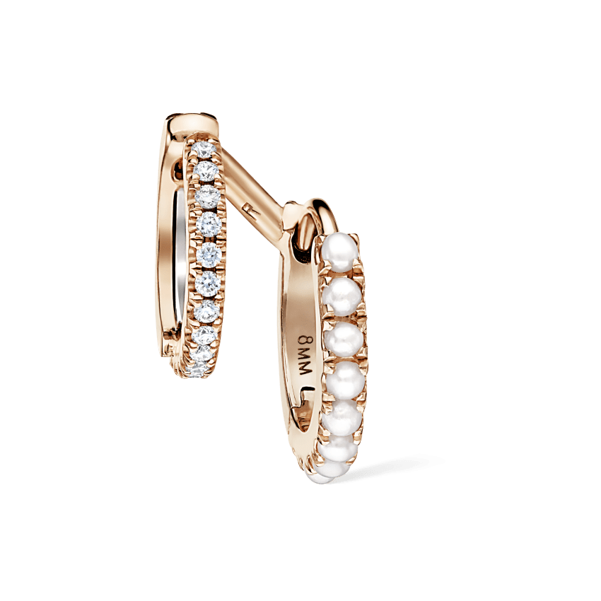 Pearl and Diamond Double Eternity Linked Hoop Earring and Cuff