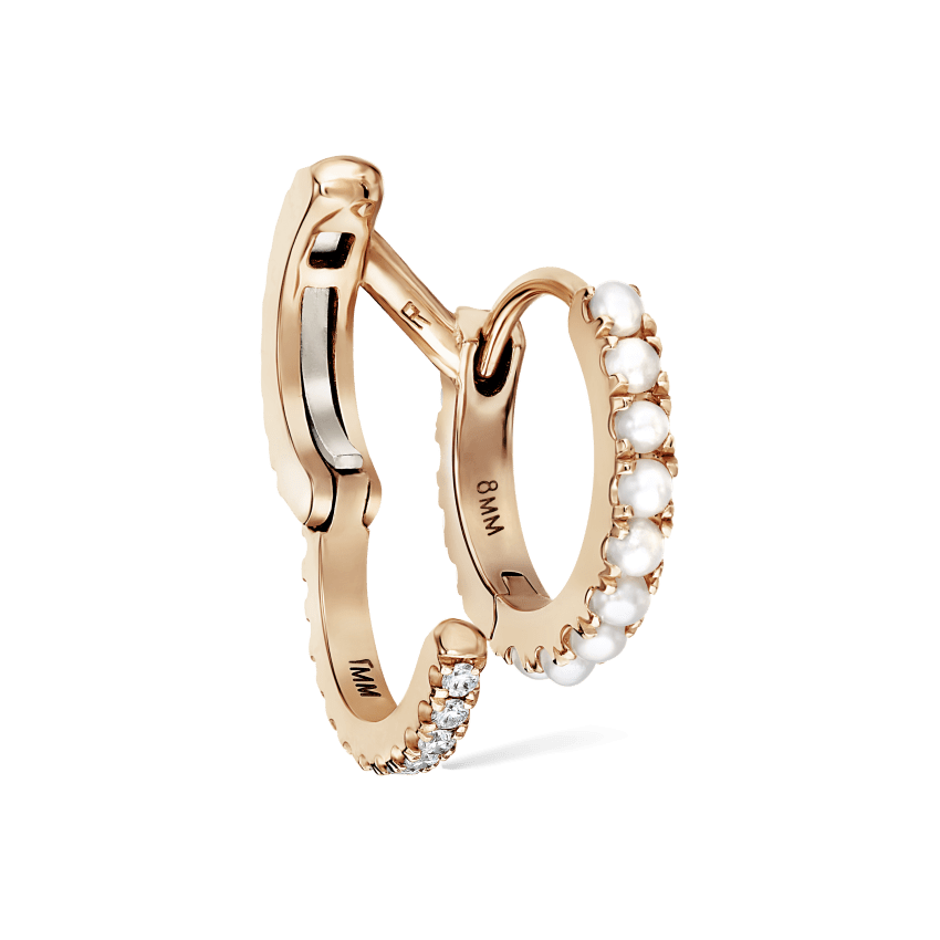 Pearl and Diamond Double Eternity Linked Hoop Earring and Cuff