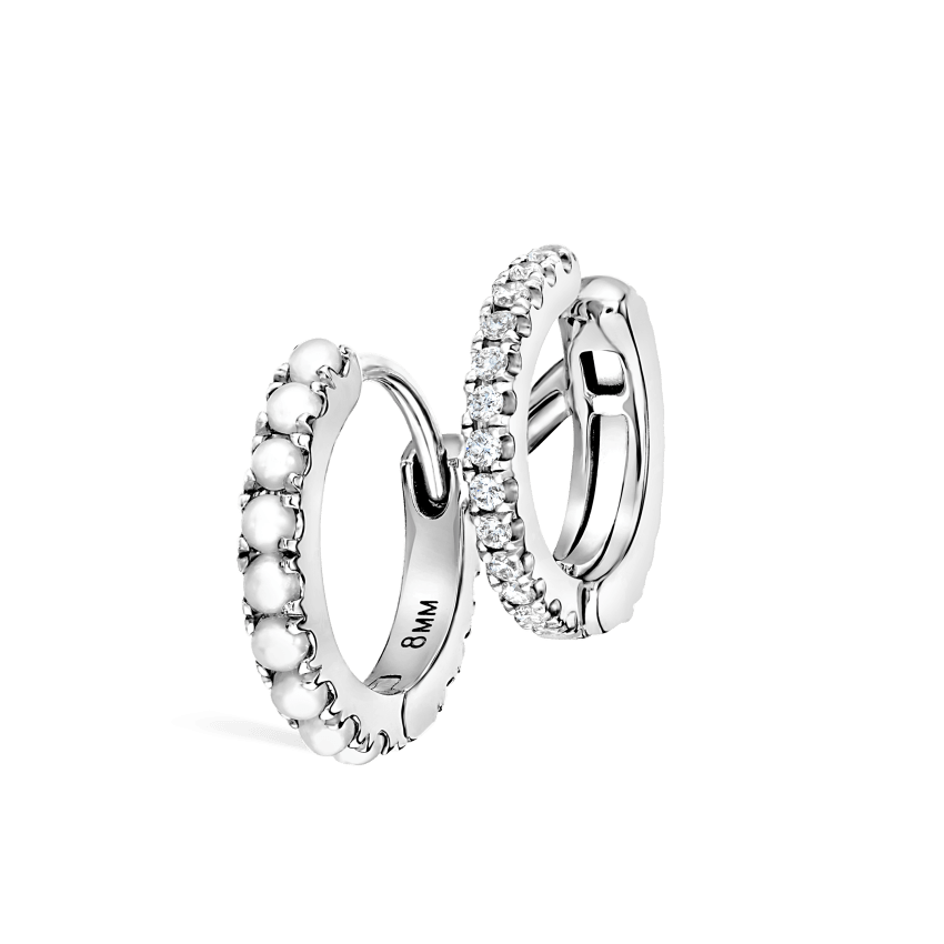 Pearl and Diamond Double Eternity Linked Hoop Earring and Cuff