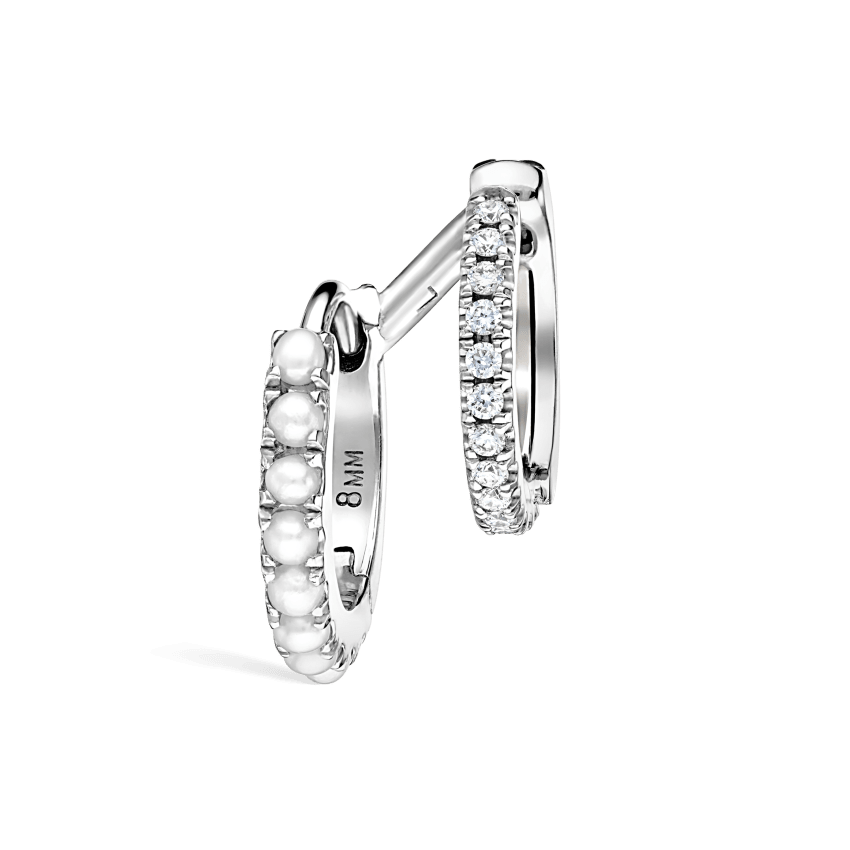 Pearl and Diamond Double Eternity Linked Hoop Earring and Cuff
