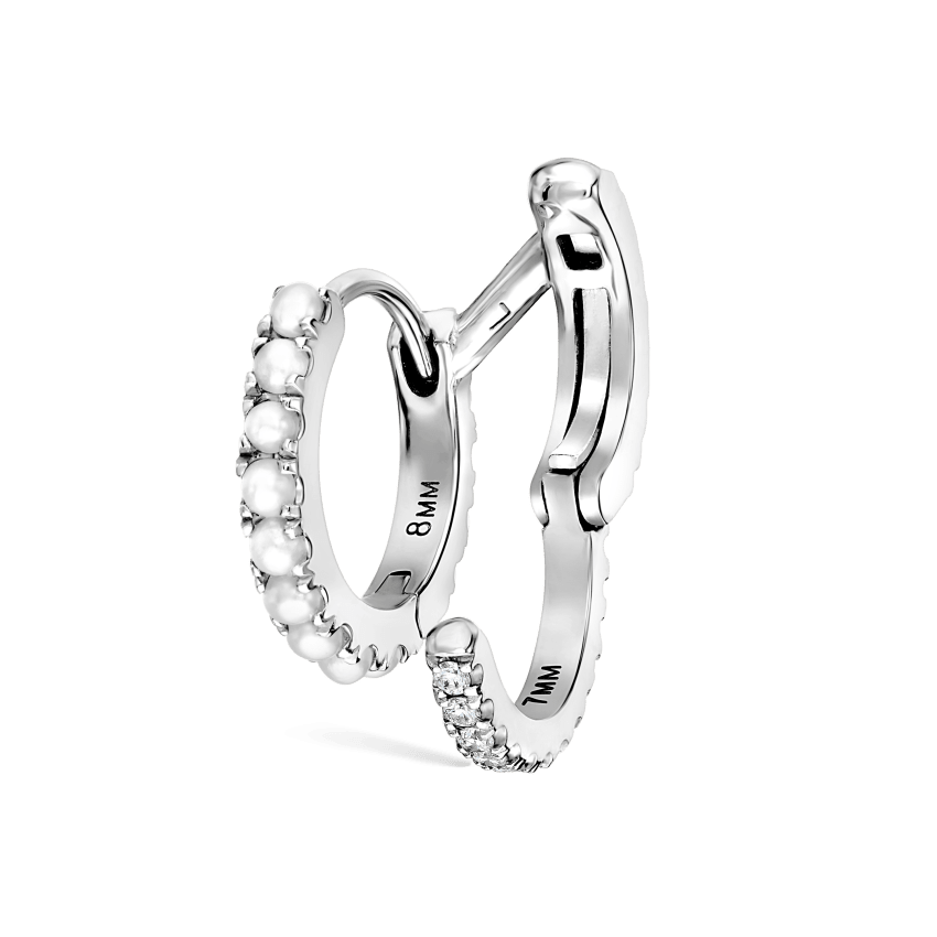 Pearl and Diamond Double Eternity Linked Hoop Earring and Cuff