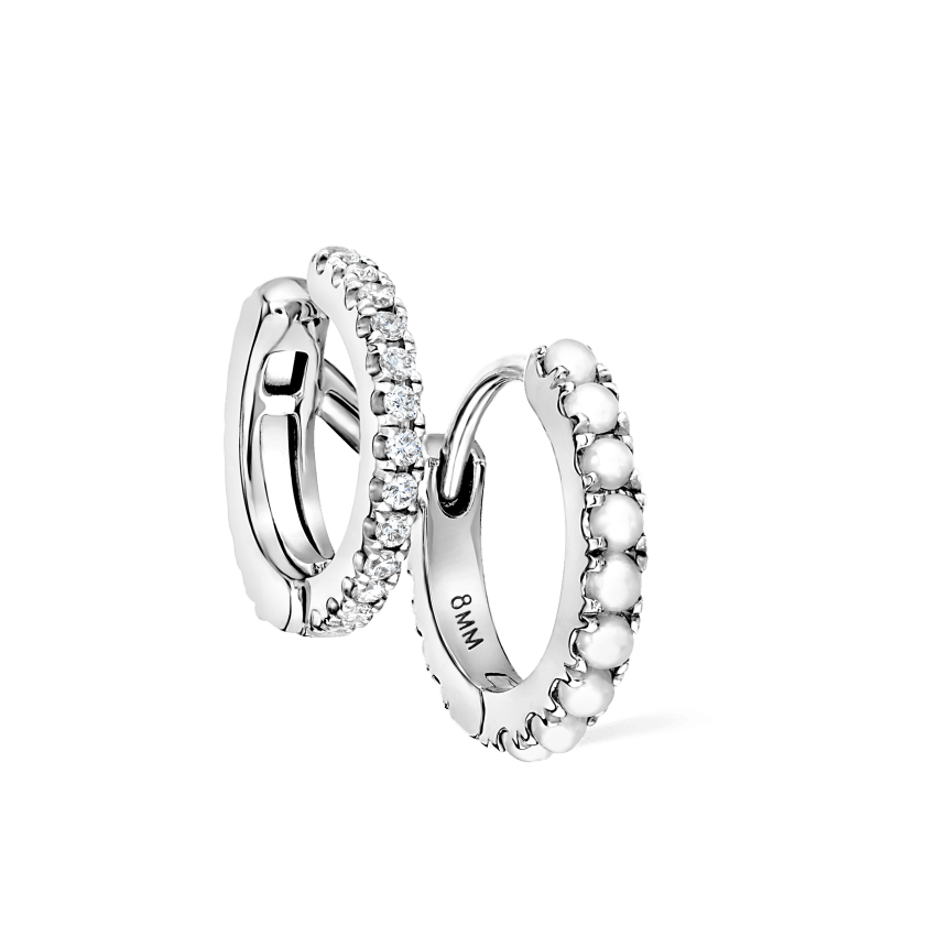 Pearl and Diamond Double Eternity Linked Hoop Earring and Cuff