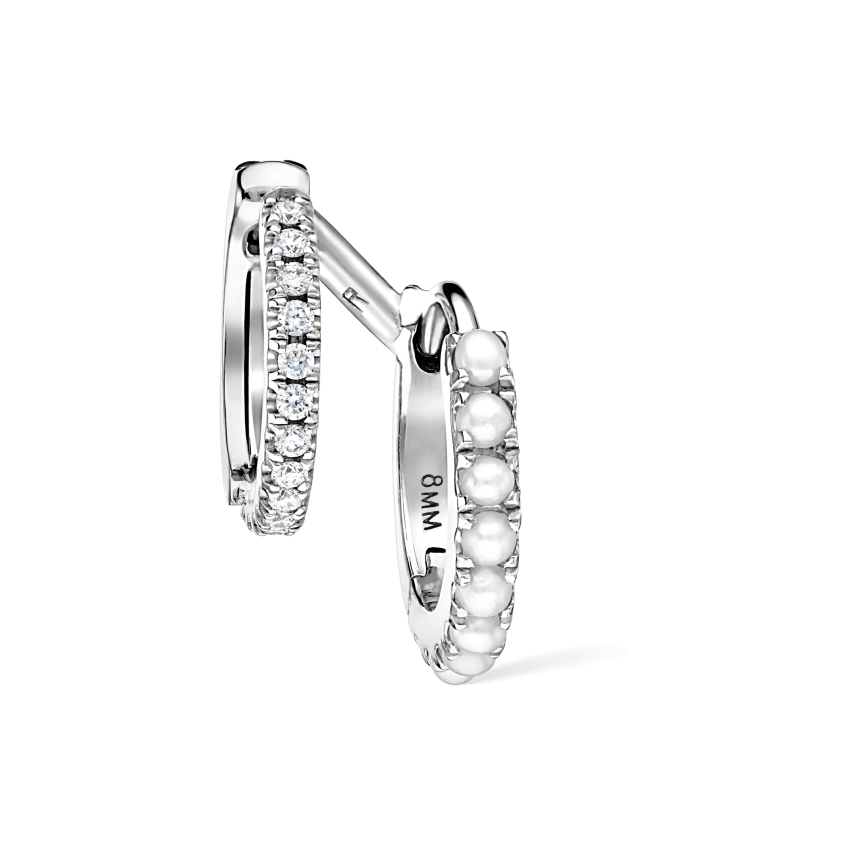 Pearl and Diamond Double Eternity Linked Hoop Earring and Cuff
