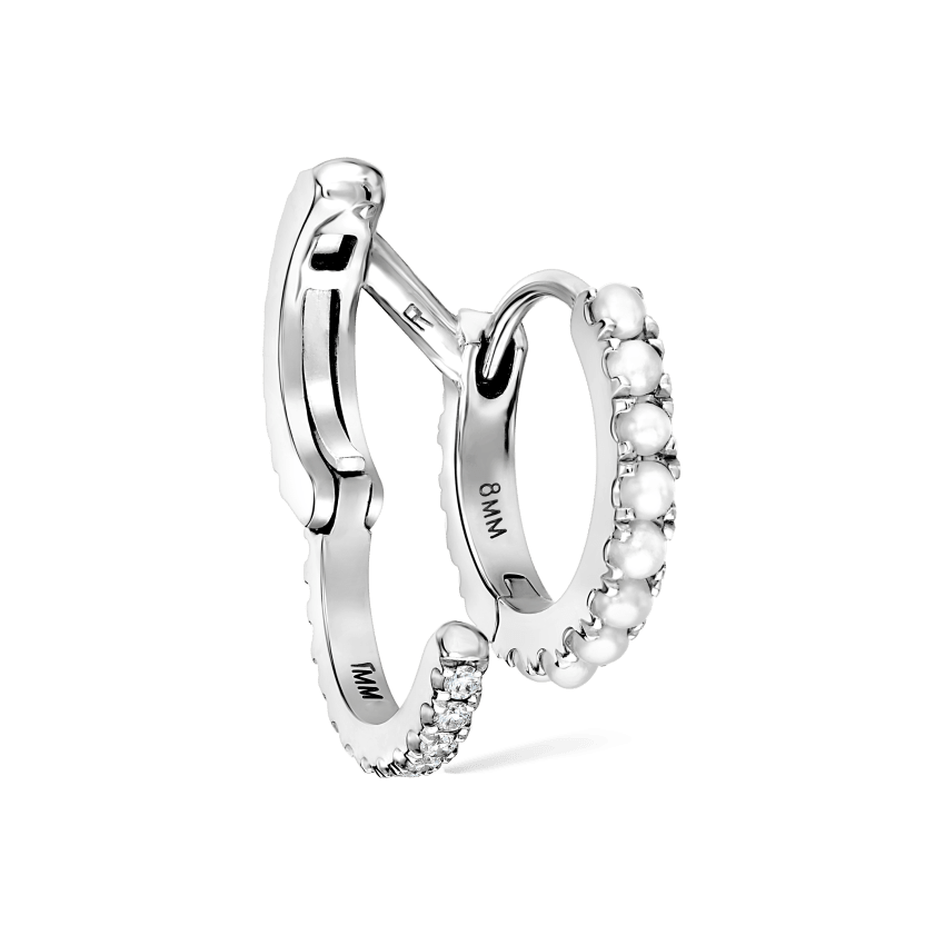 Pearl and Diamond Double Eternity Linked Hoop Earring and Cuff