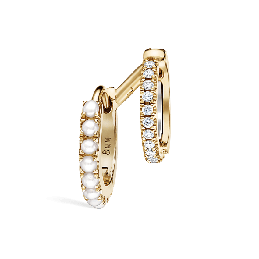 Pearl and Diamond Double Eternity Linked Hoop Earring and Cuff