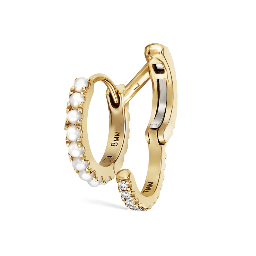Pearl and Diamond Double Eternity Linked Hoop Earring and Cuff