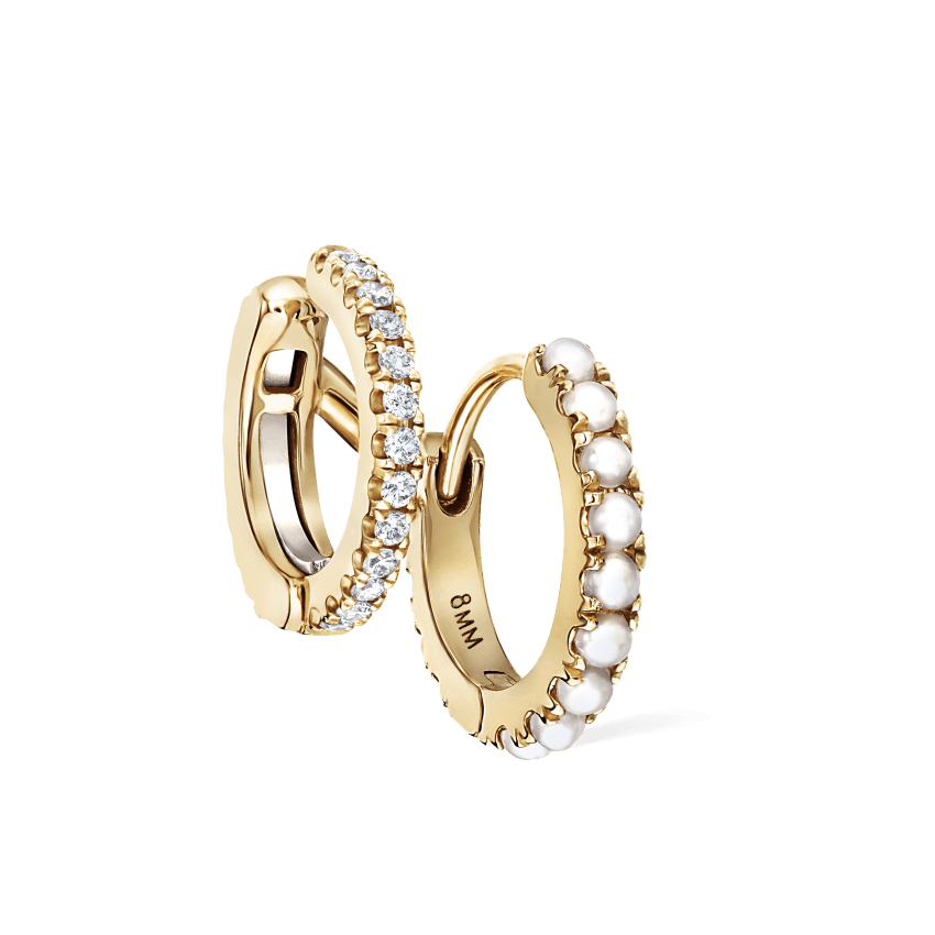 Pearl and Diamond Double Eternity Linked Hoop Earring and Cuff