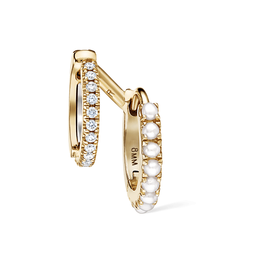 Pearl and Diamond Double Eternity Linked Hoop Earring and Cuff