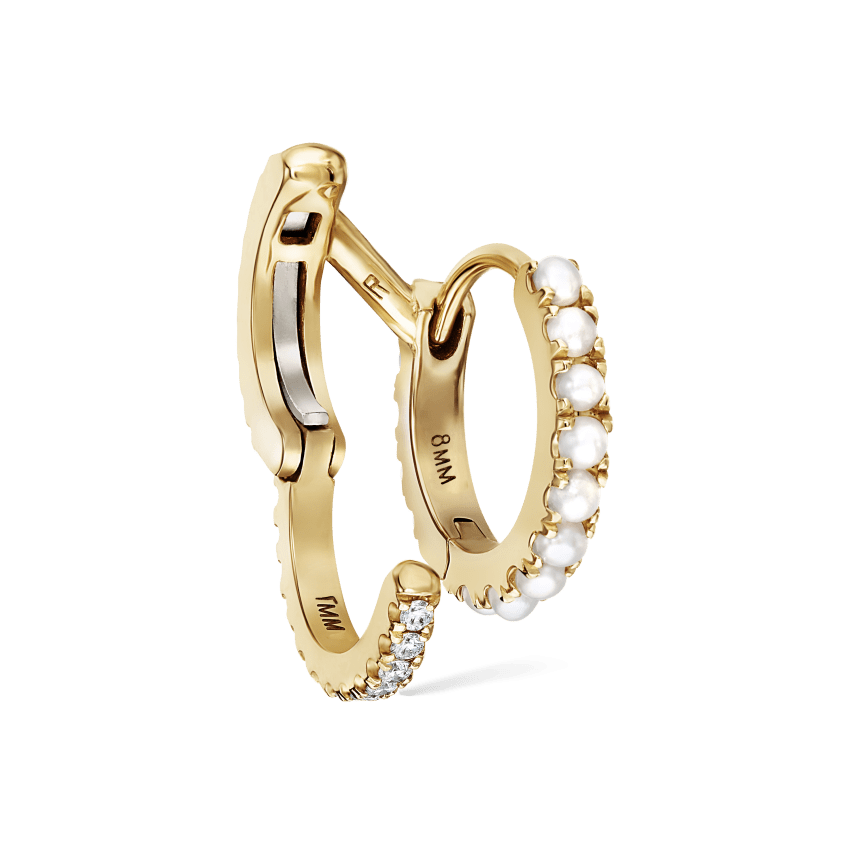 Pearl and Diamond Double Eternity Linked Hoop Earring and Cuff