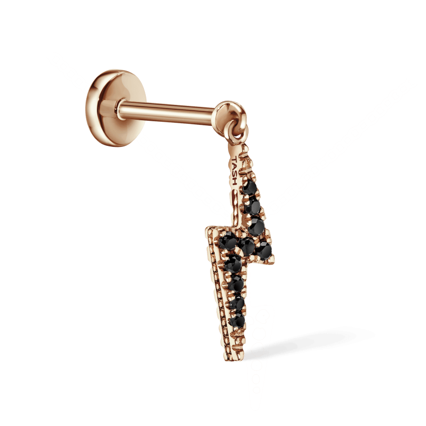 White and Black Diamond Lightning Bolt Threaded Charm Earring