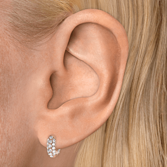 Invisible Set Diamond Three Row Pavé Hoop Earring
