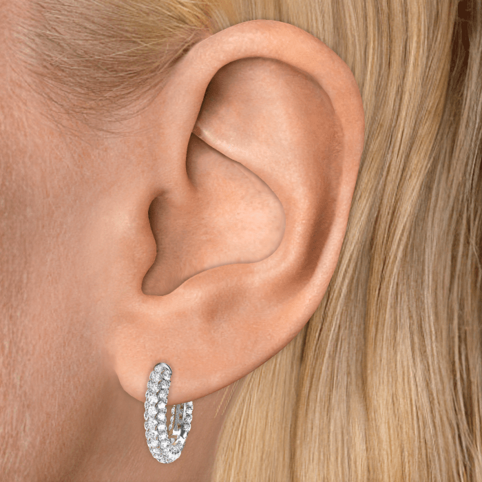 Invisible Set Diamond Three Row Pavé Hoop Earring