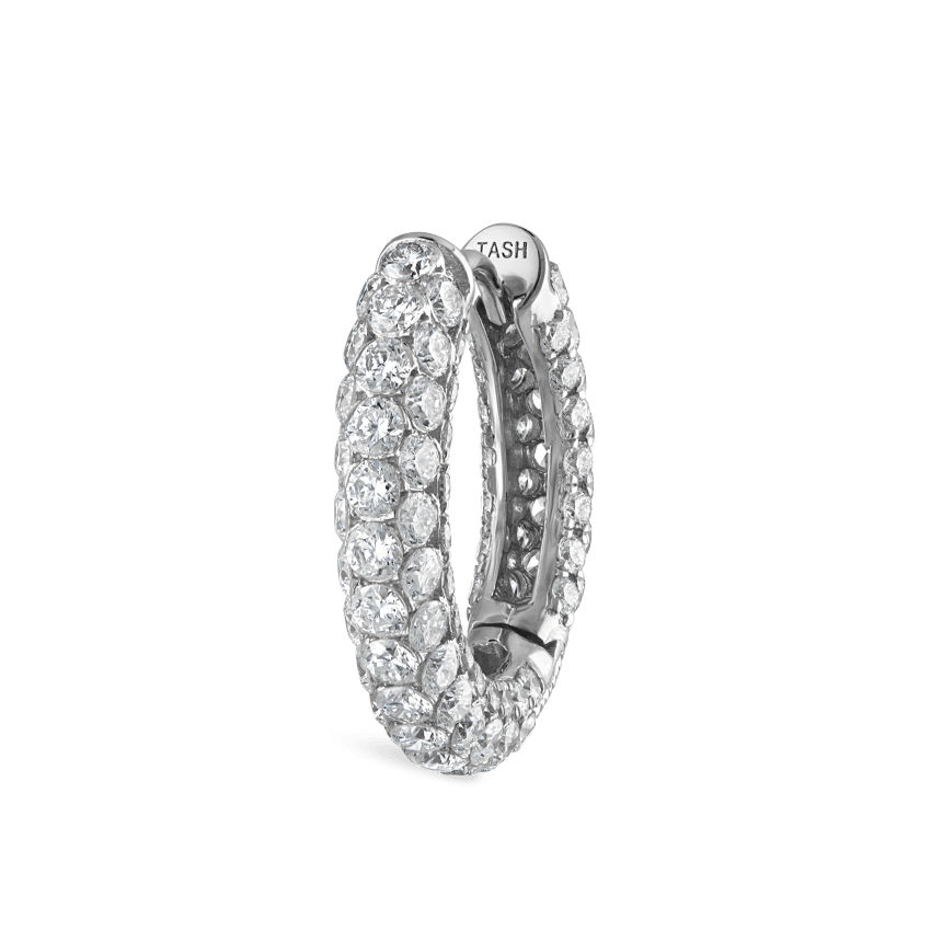 Invisible Set Diamond Three Row Pavé Hoop Earring