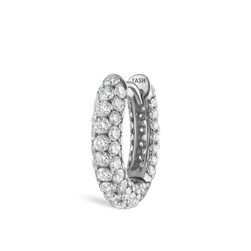 Invisible Set Diamond Three Row Pavé Hoop Earring