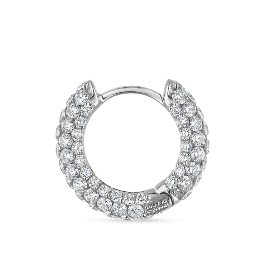 Invisible Set Diamond Three Row Pavé Hoop Earring