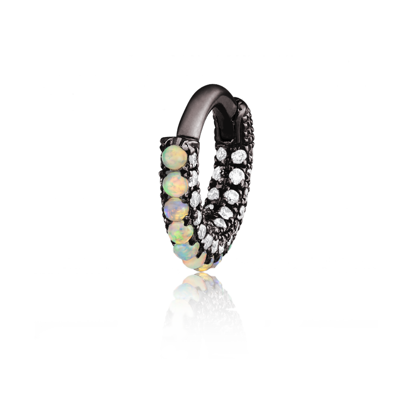Opal and Diamond Pavé Hoop Earring (Bottom Hinge)