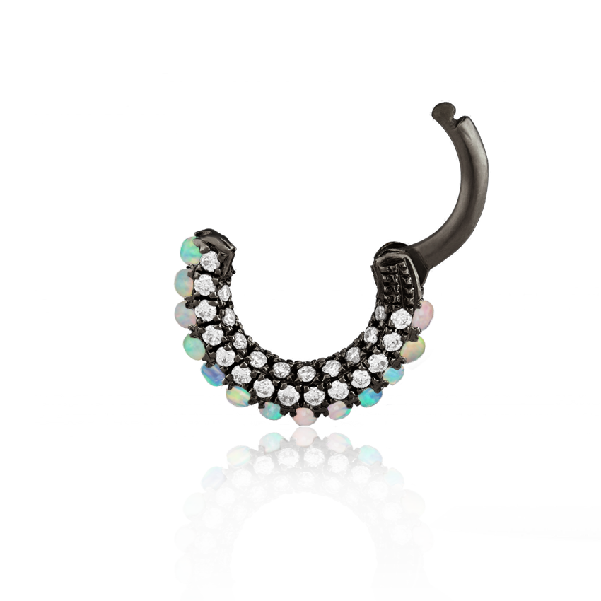 Opal and Diamond Pavé Hoop Earring (Bottom Hinge)