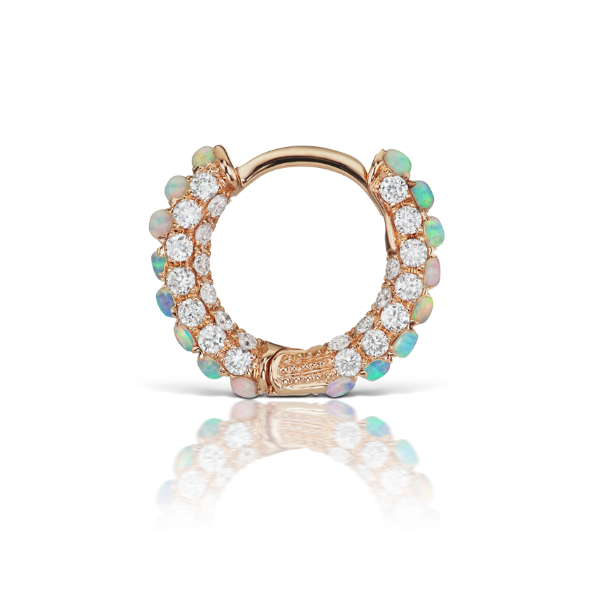 Opal and Diamond Pavé Hoop Earring (Bottom Hinge)