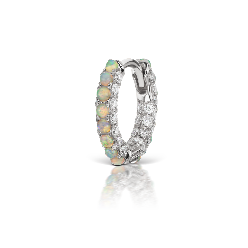 Opal and Diamond Pavé Hoop Earring (Bottom Hinge)