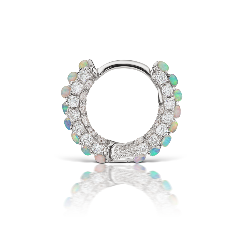 Opal and Diamond Pavé Hoop Earring (Bottom Hinge)