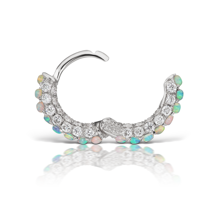 Opal and Diamond Pavé Hoop Earring (Bottom Hinge)