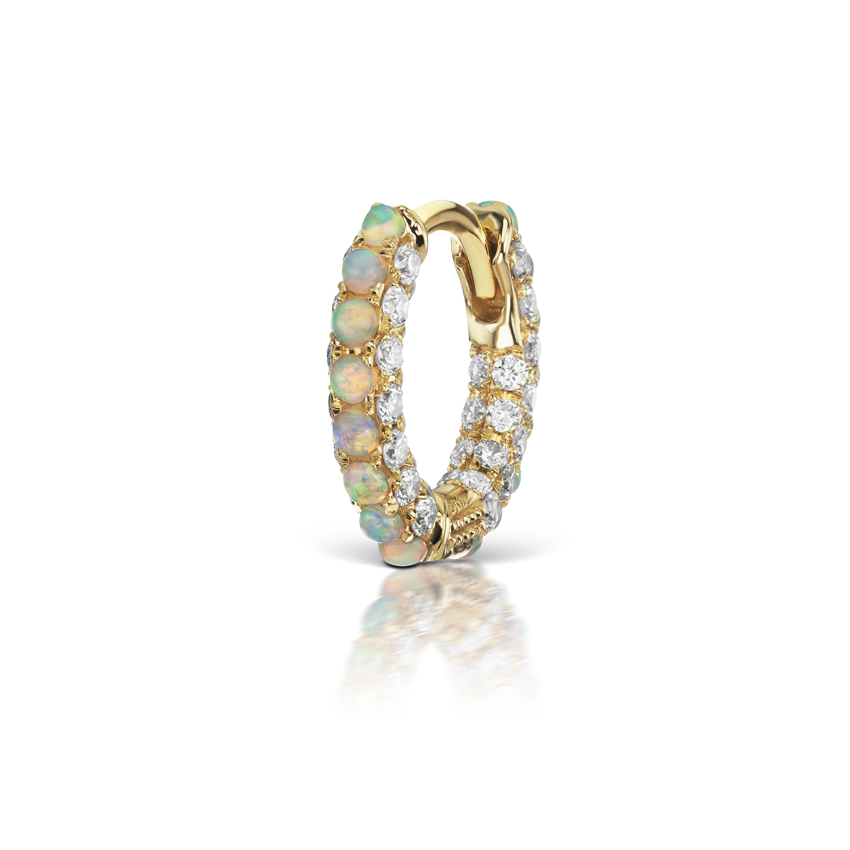Opal and Diamond Pavé Hoop Earring (Bottom Hinge)
