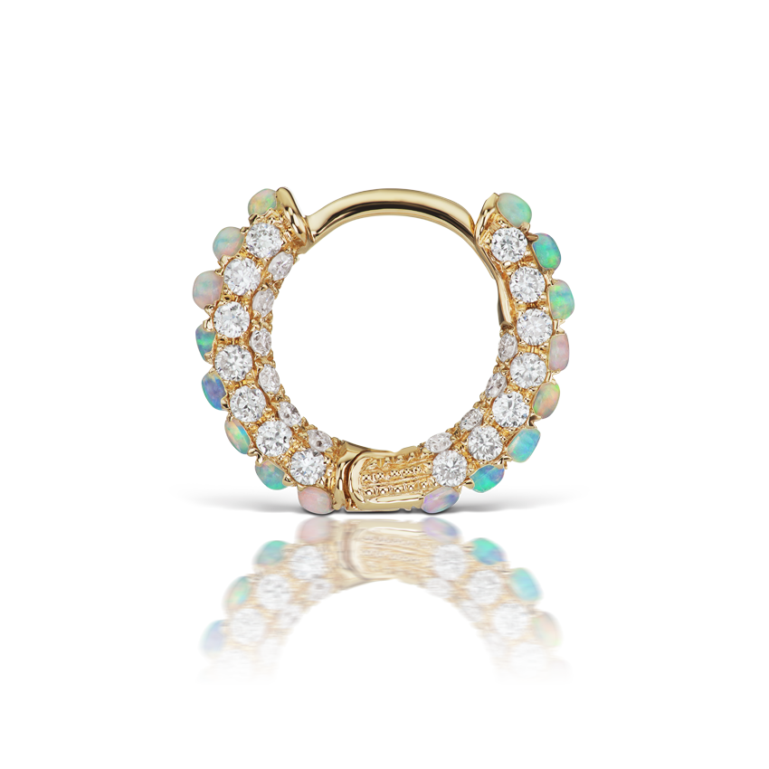 Opal and Diamond Pavé Hoop Earring (Bottom Hinge)