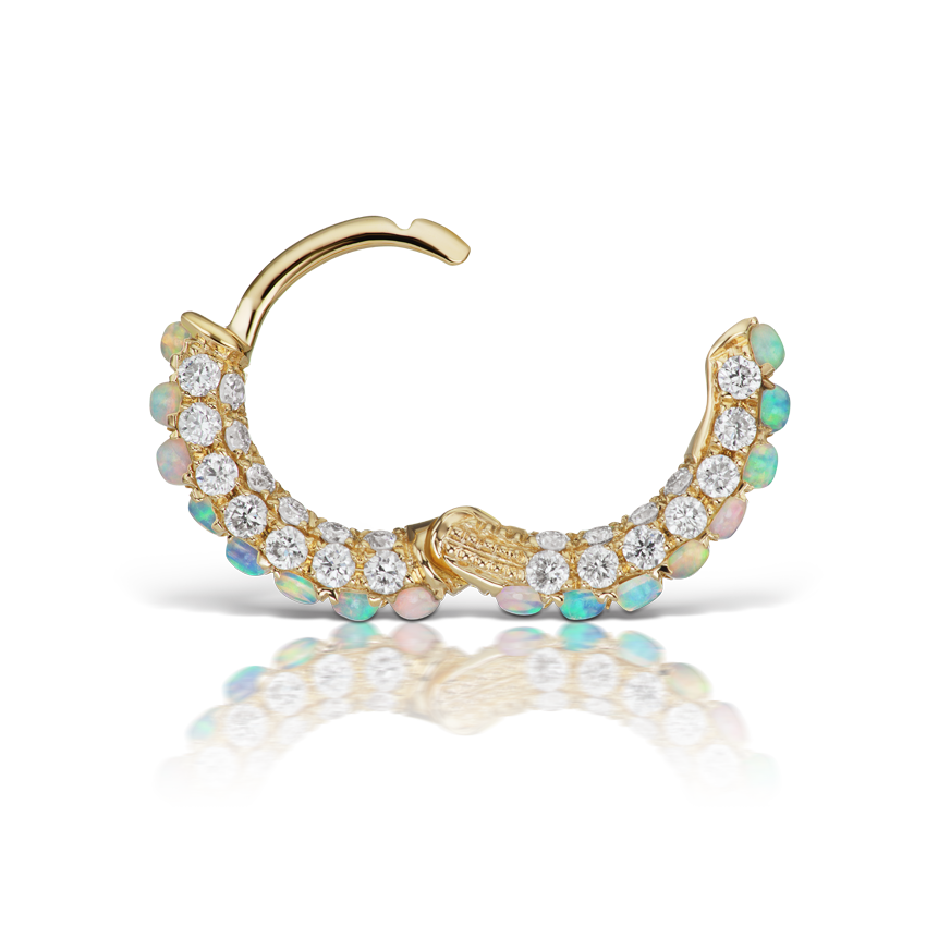 Opal and Diamond Pavé Hoop Earring (Bottom Hinge)