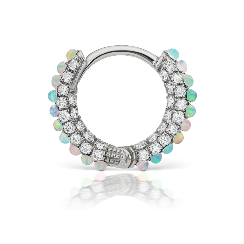 Opal and Diamond Pavé Hoop Earring (Bottom Hinge)