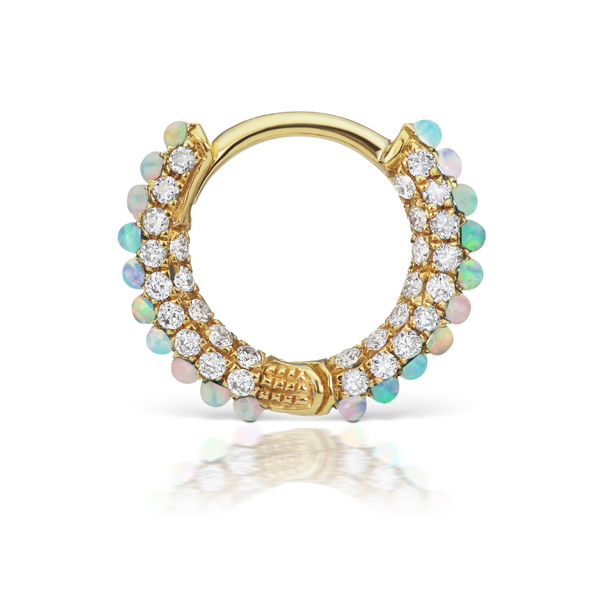 Opal and Diamond Pavé Hoop Earring (Bottom Hinge)